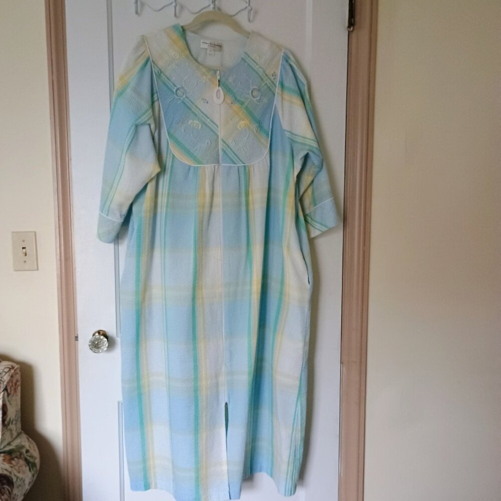 Miss Elaine Robe/Housecoat - Blue Plaid - 2X